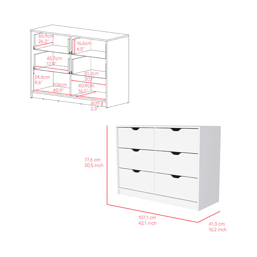 Bennett 2 Piece Bedroom Set, Nightstand + Dresser, White Finish