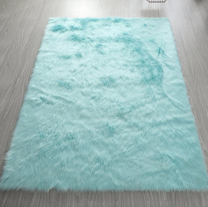 Cozy Ultra Soft Fluffy Faux Fur Turquoise Area Rug