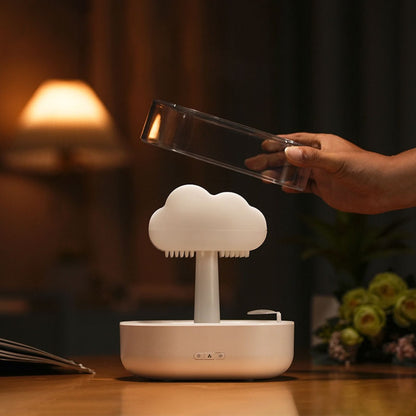 Rain Cloud Humidifier Water Drip, 7 Color Lights Mushroom Rain Cloud Diffuser, Timing Water Drip Aroma Waterfall Lamp(White)