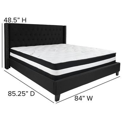 King Size Platform Bed in Black Fabric with Pocket Spring Mattress