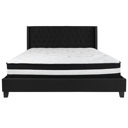 King Size Platform Bed in Black Fabric with Pocket Spring Mattress