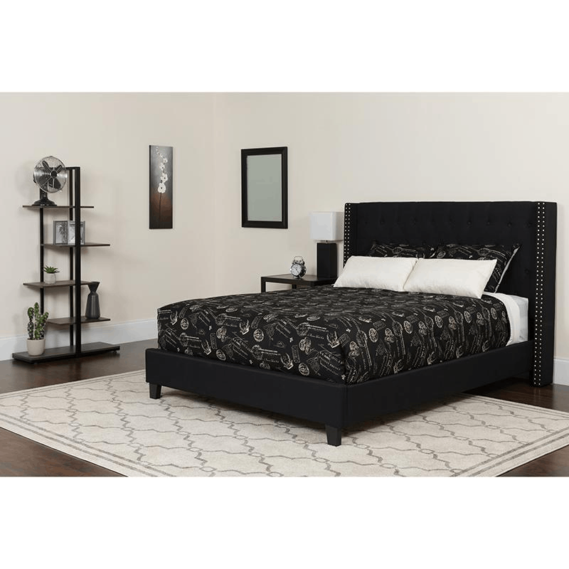 King Size Platform Bed in Black Fabric with Pocket Spring Mattress