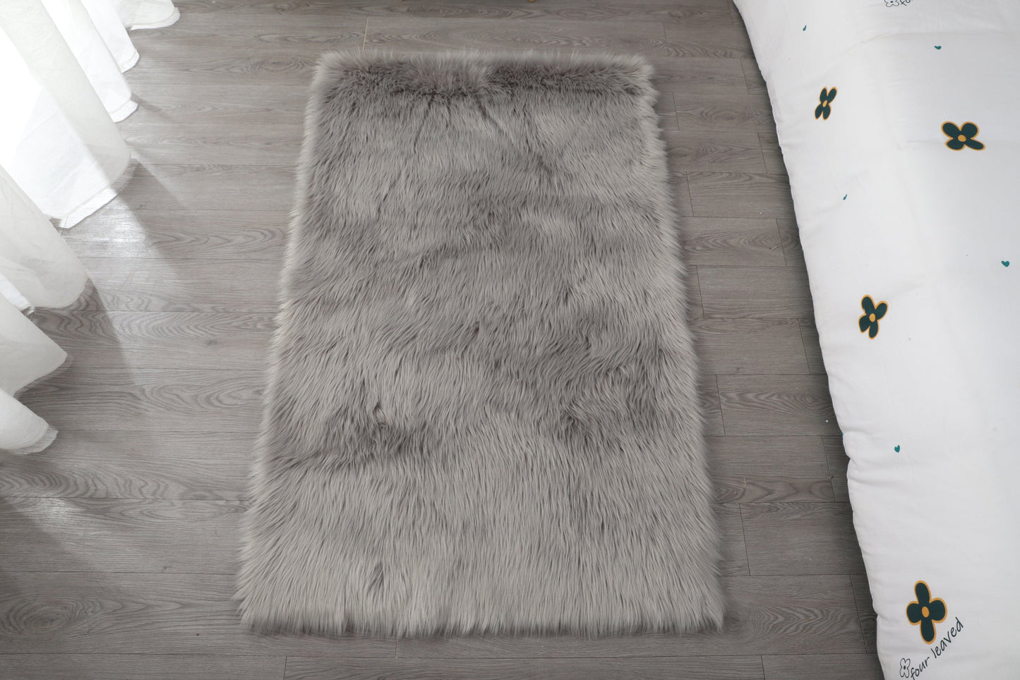 Cozy Ultra Soft Fluffy Faux Fur Light Grey Area Rug