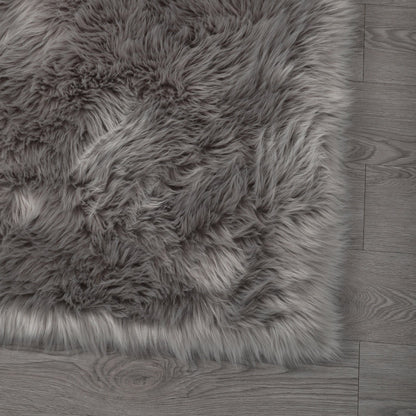 Cozy Ultra Soft Fluffy Faux Fur Light Grey Area Rug