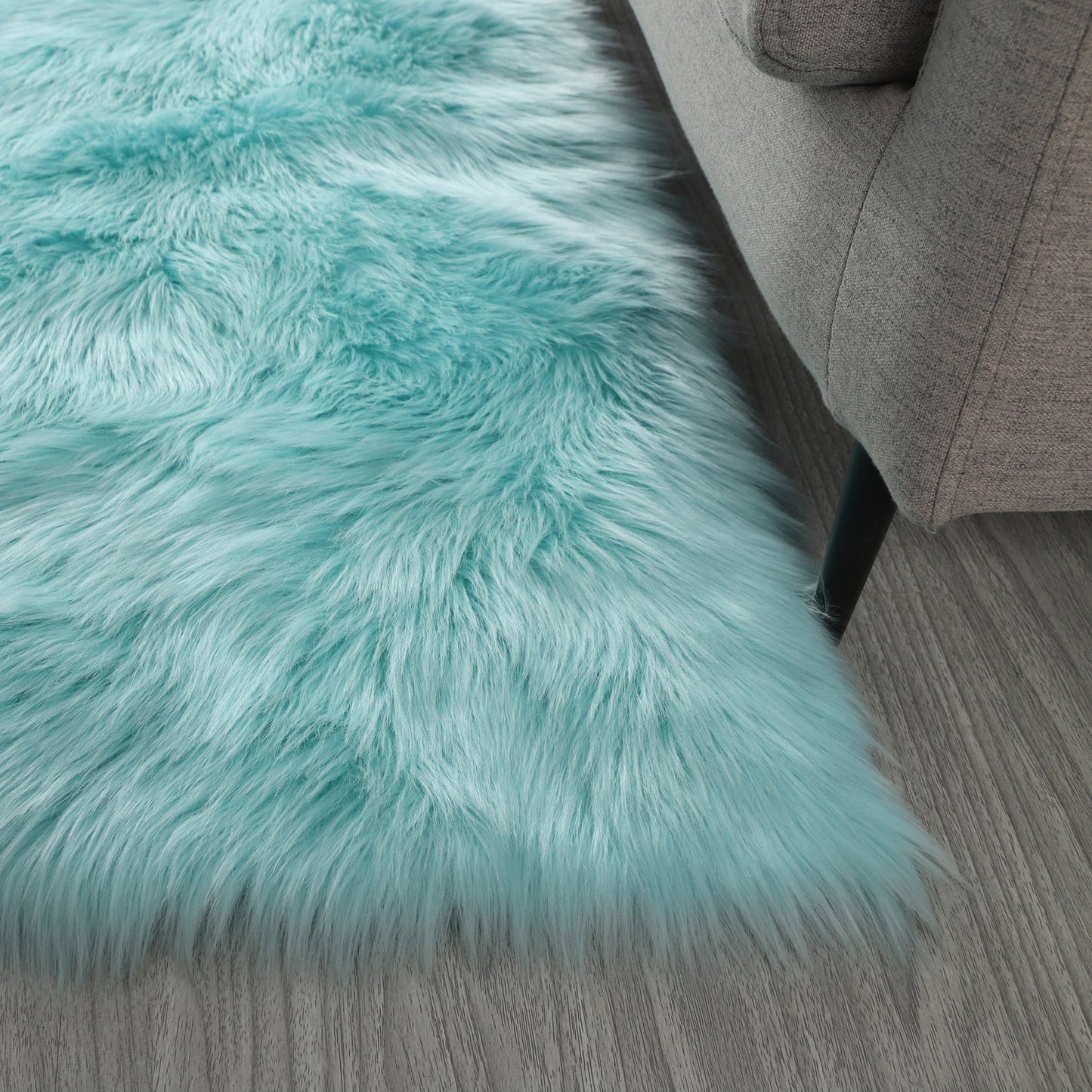 Cozy Ultra Soft Fluffy Faux Fur Turquoise Area Rug