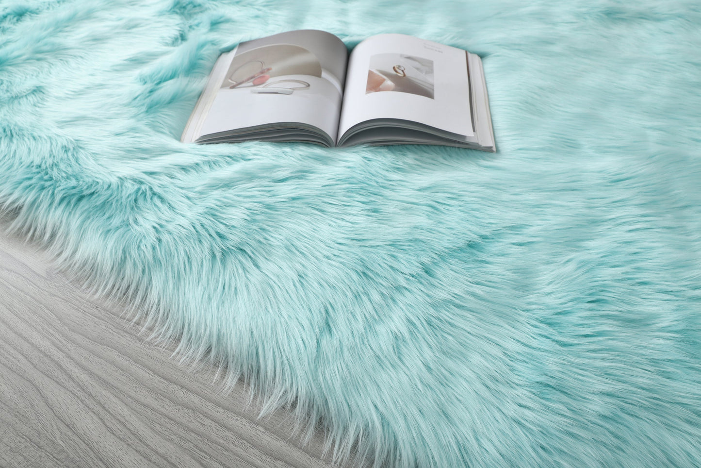 Cozy Ultra Soft Fluffy Faux Fur Turquoise Area Rug