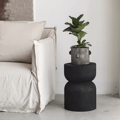 Wabi-Sabi Style Solid Wood Side Table Carbon Black