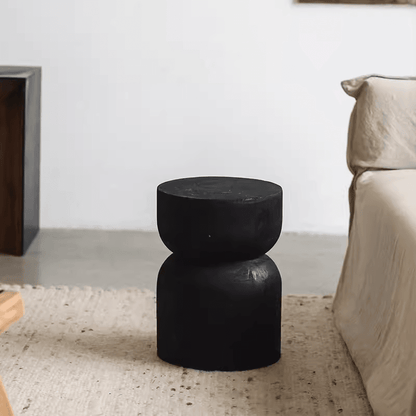 Wabi-Sabi Style Solid Wood Side Table Carbon Black