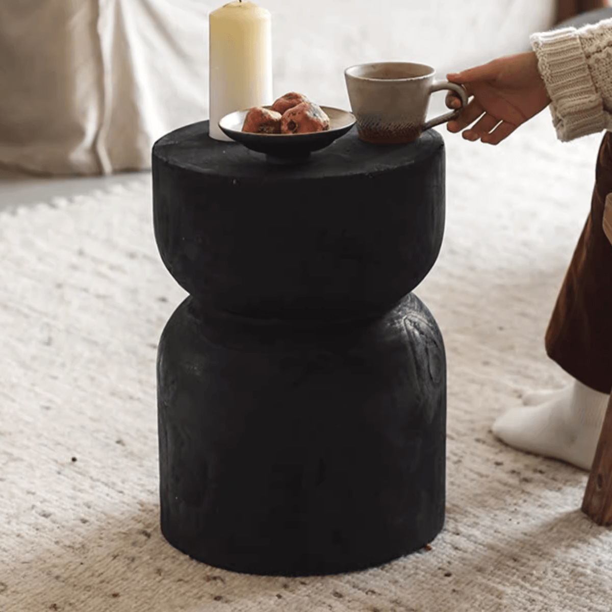 Wabi-Sabi Style Solid Wood Side Table Carbon Black