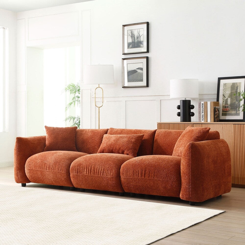 Luxurious Mid-Century Modern 3-Seater Sofa in Vibrant Orange