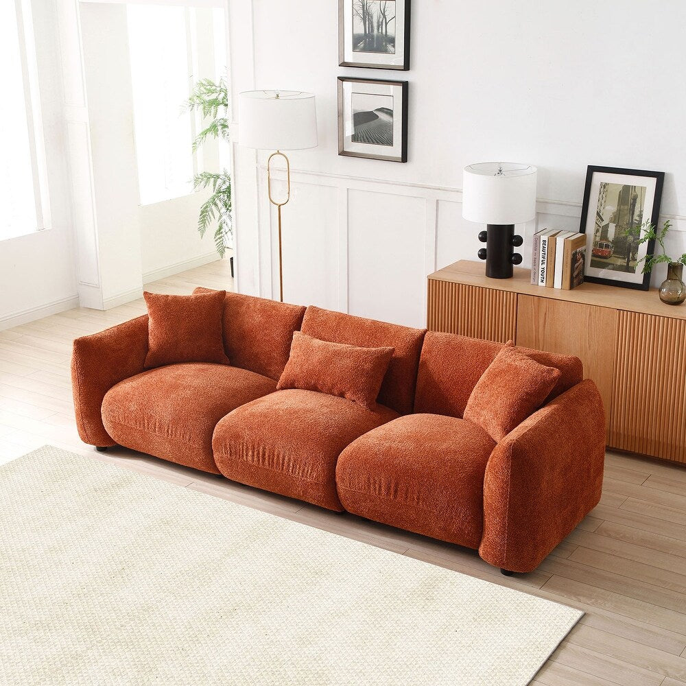 Luxurious Mid-Century Modern 3-Seater Sofa in Vibrant Orange