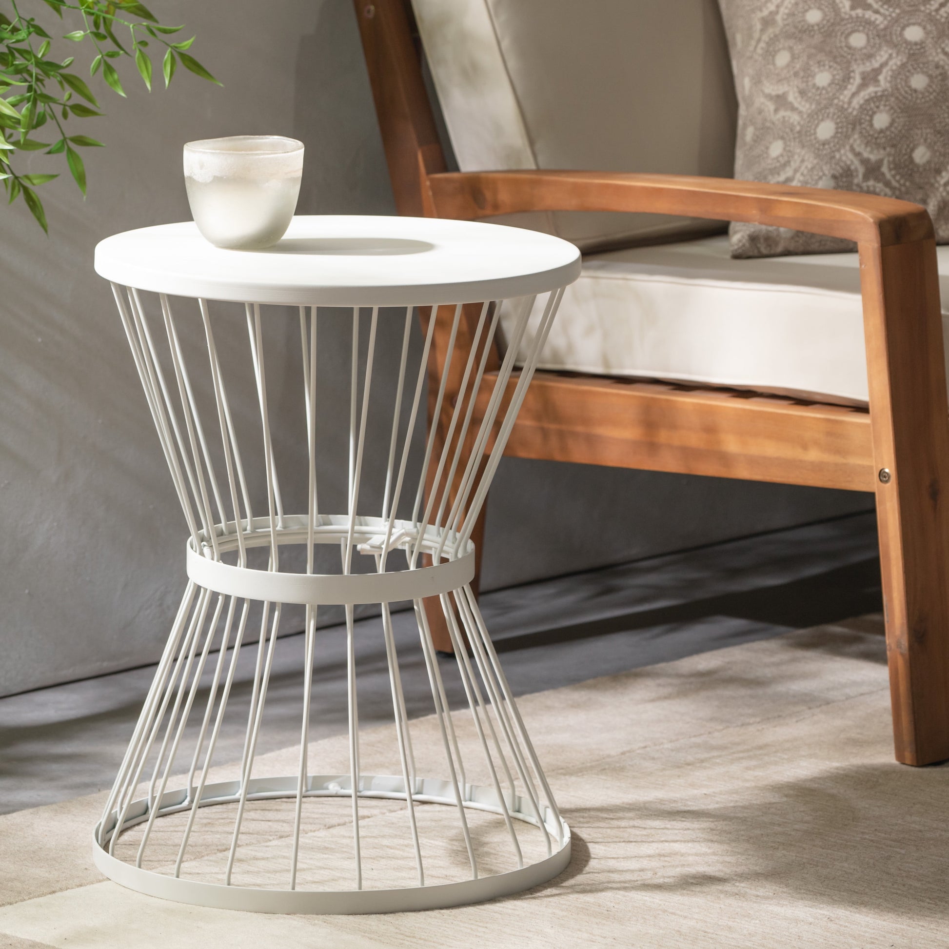 Lassen Outdoor Metal 16 Inch Side Table in Matte White