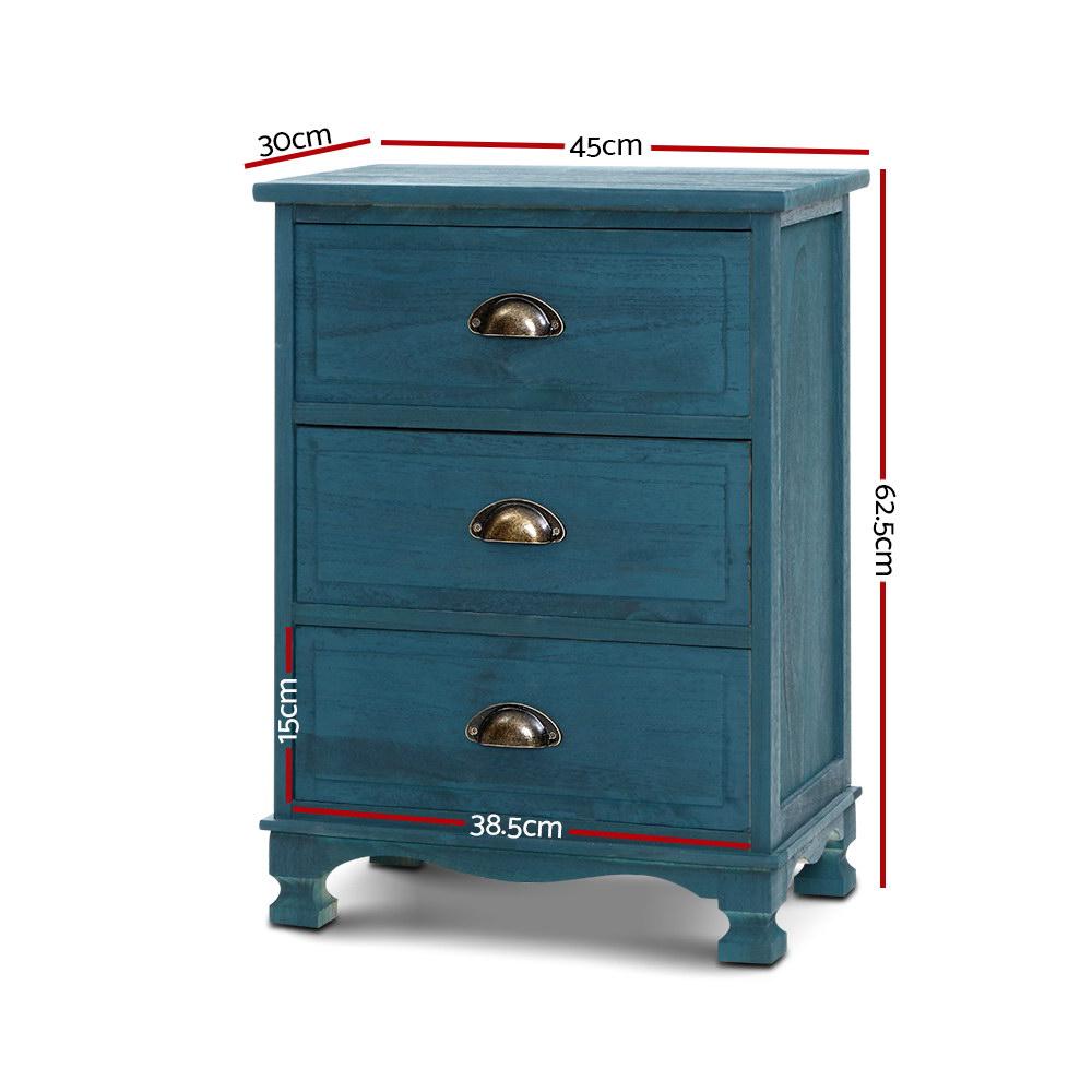 Artiss Bedside Tables Drawers Side Table Cabinet Vintage Blue Storage