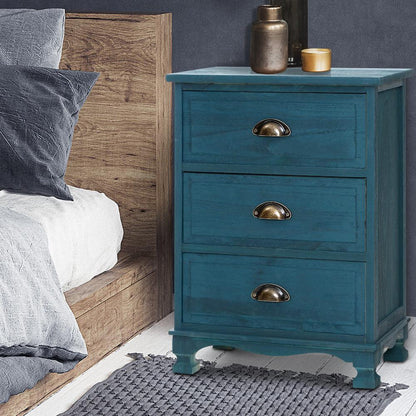 Artiss Bedside Tables Drawers Side Table Cabinet Vintage Blue Storage