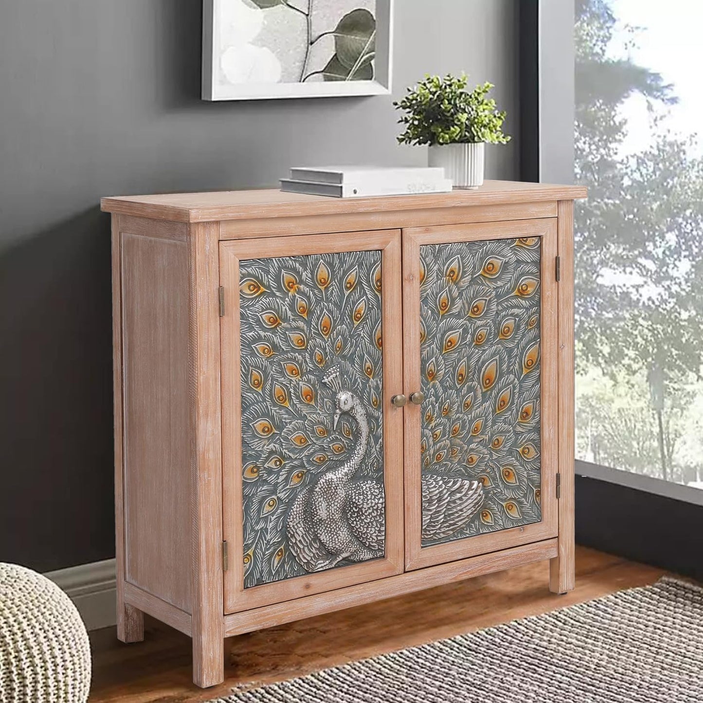 Accent Cabinet with Doors Decorative Storage Cabinet Farmhouse Cabinet for Living Room, Hallway or Entryway