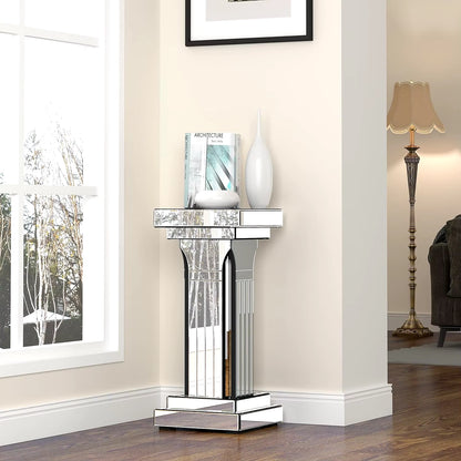 Mirrored End Table Diamond Setting Side Table Pedestal Stand for Hallway, Living Room