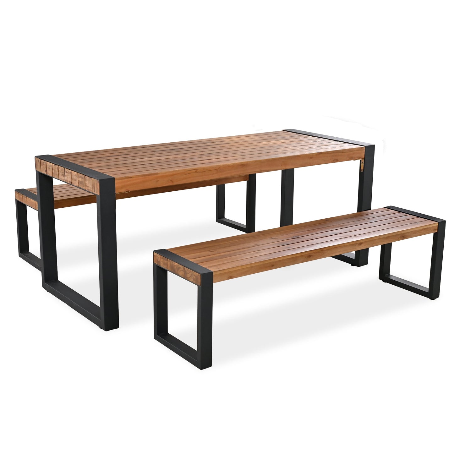 3-pieces Outdoor Dining Table With 2 Benches, Patio Dining Set With