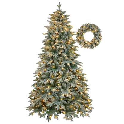 7ft Lighted Artificial Christmas Tree with Wreath Set of 2 , Christmas