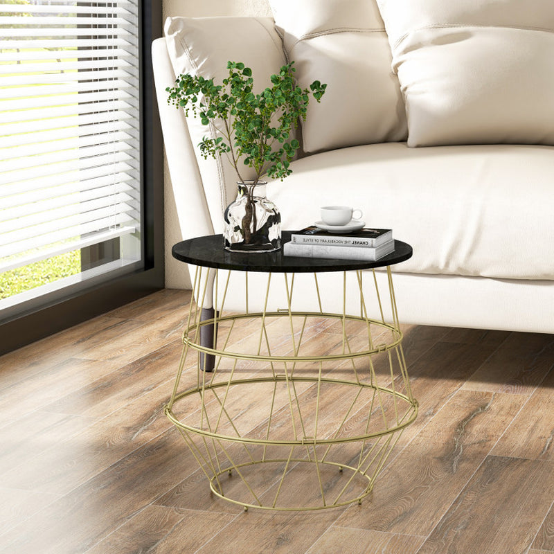 Round Metal Frame Side Table with Removable Top