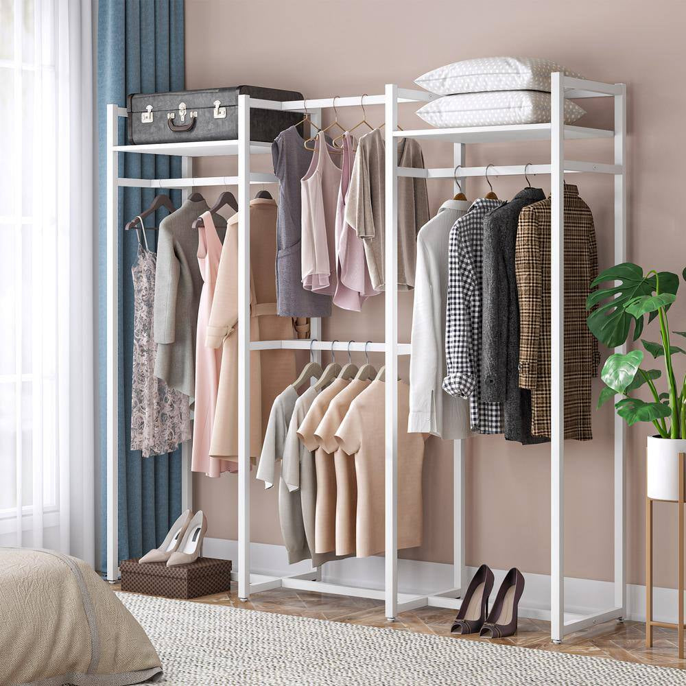 Cynthia White Freestanding Garment Rack Closet Organizer with Hanging Rods and Storage Shelves