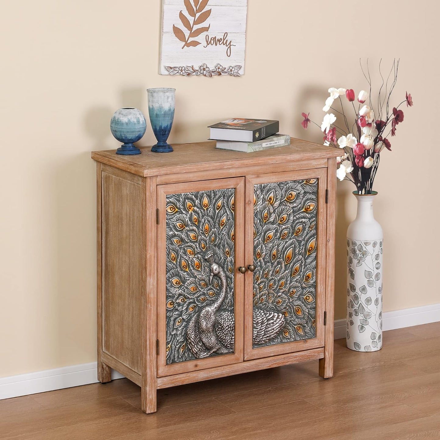 Accent Cabinet with Doors Decorative Storage Cabinet Farmhouse Cabinet for Living Room, Hallway or Entryway