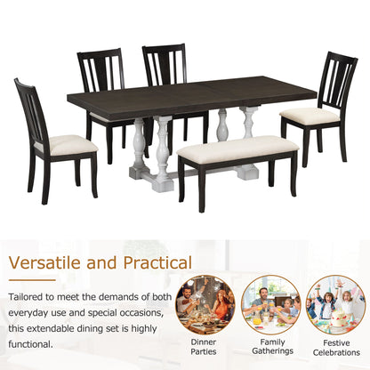 Traditional 6-Piece 78inch Trestle Extendable Dining Table Set with