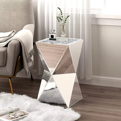 Mirrored End Table Diamond Setting Side Table Pedestal Stand for Hallway, Living Room