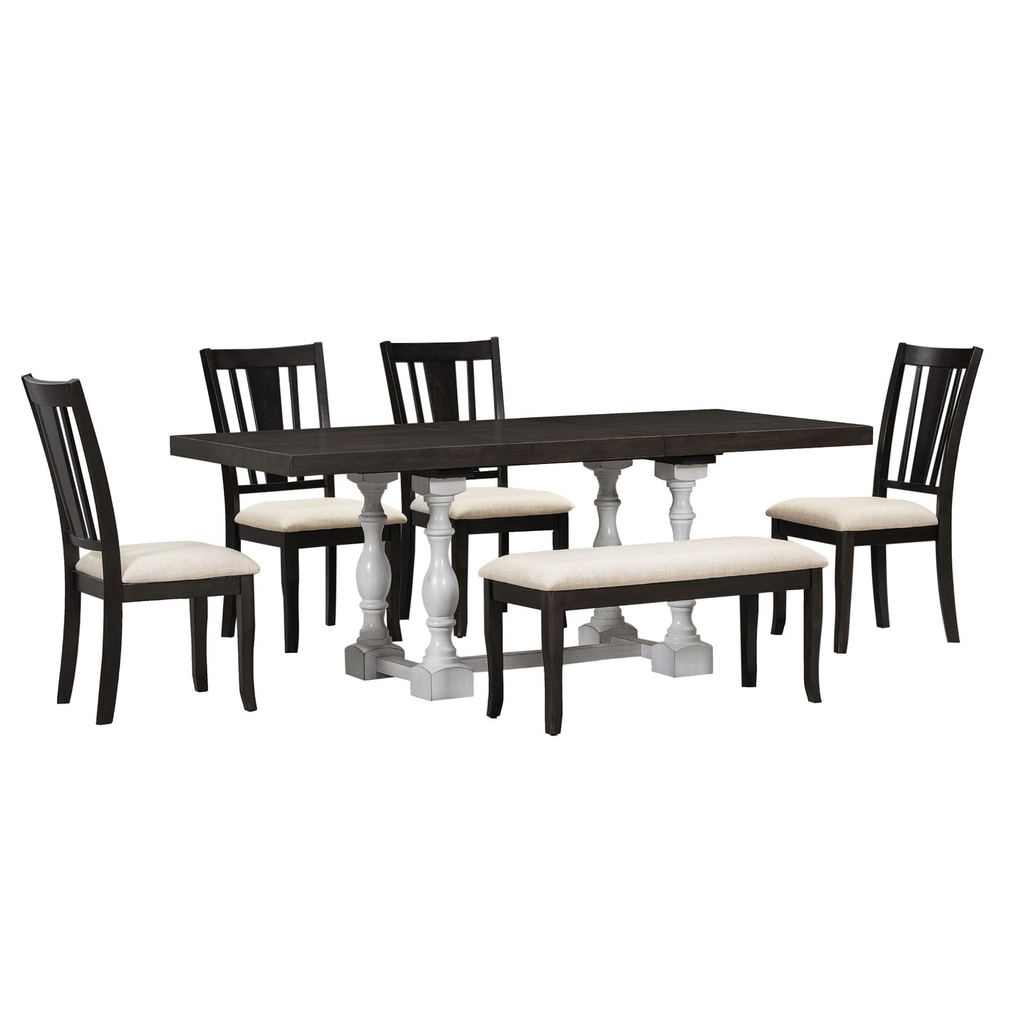 Traditional 6-Piece 78inch Trestle Extendable Dining Table Set with