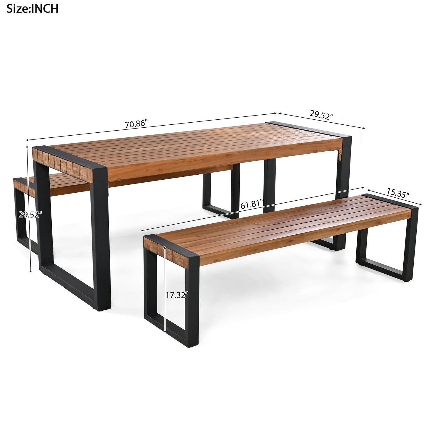 3-pieces Outdoor Dining Table With 2 Benches, Patio Dining Set With