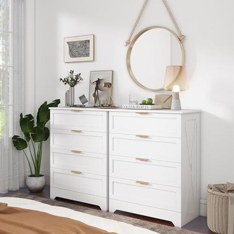 4 Drawer Dresser for Bedroom, Tall Bedroom Dresser with Large Drawer & White