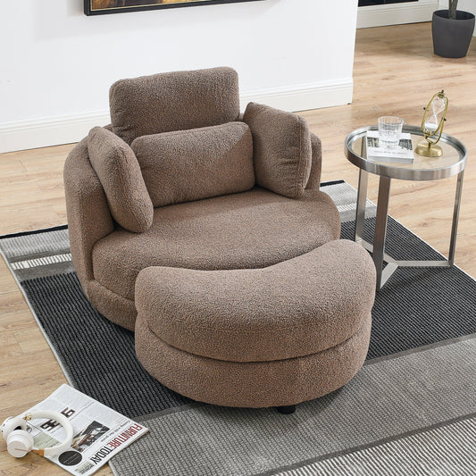 39"W Overd Swivel Chair with moon storage ottoman Accent Round Loveseat Circle Swivel Barrel Chairs