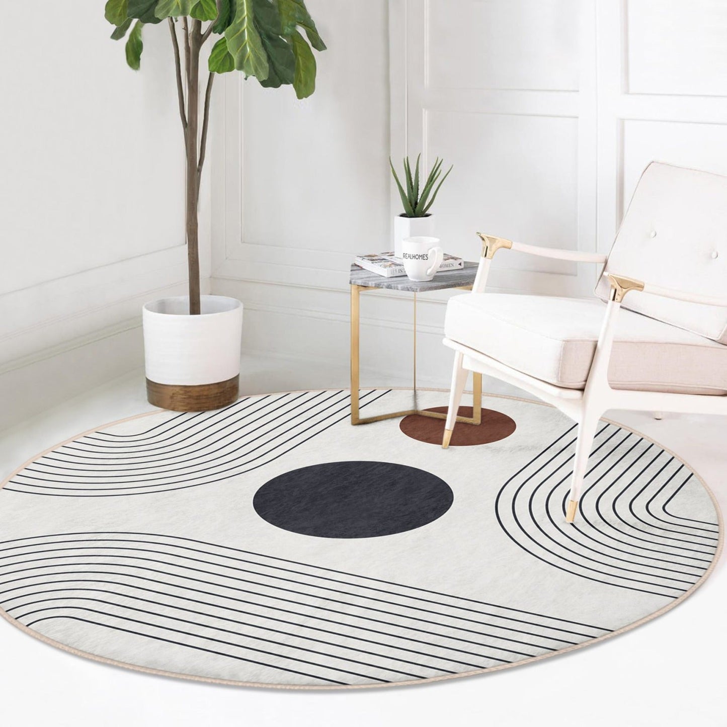 Abstract Round Rug, Minimalist Home Decor Area Rug, Non Slip Circle