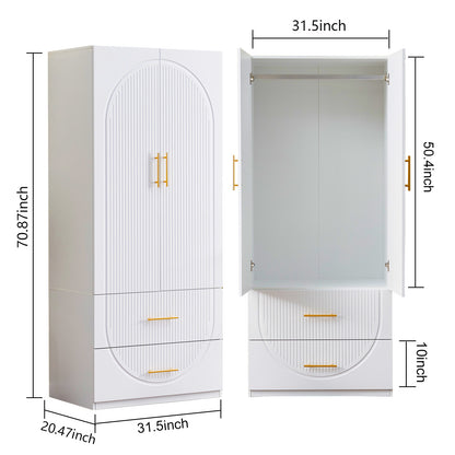 YG-2 Doors Wardrobe Closet 2 Drawers Wood Closet Wardrobe Armoire