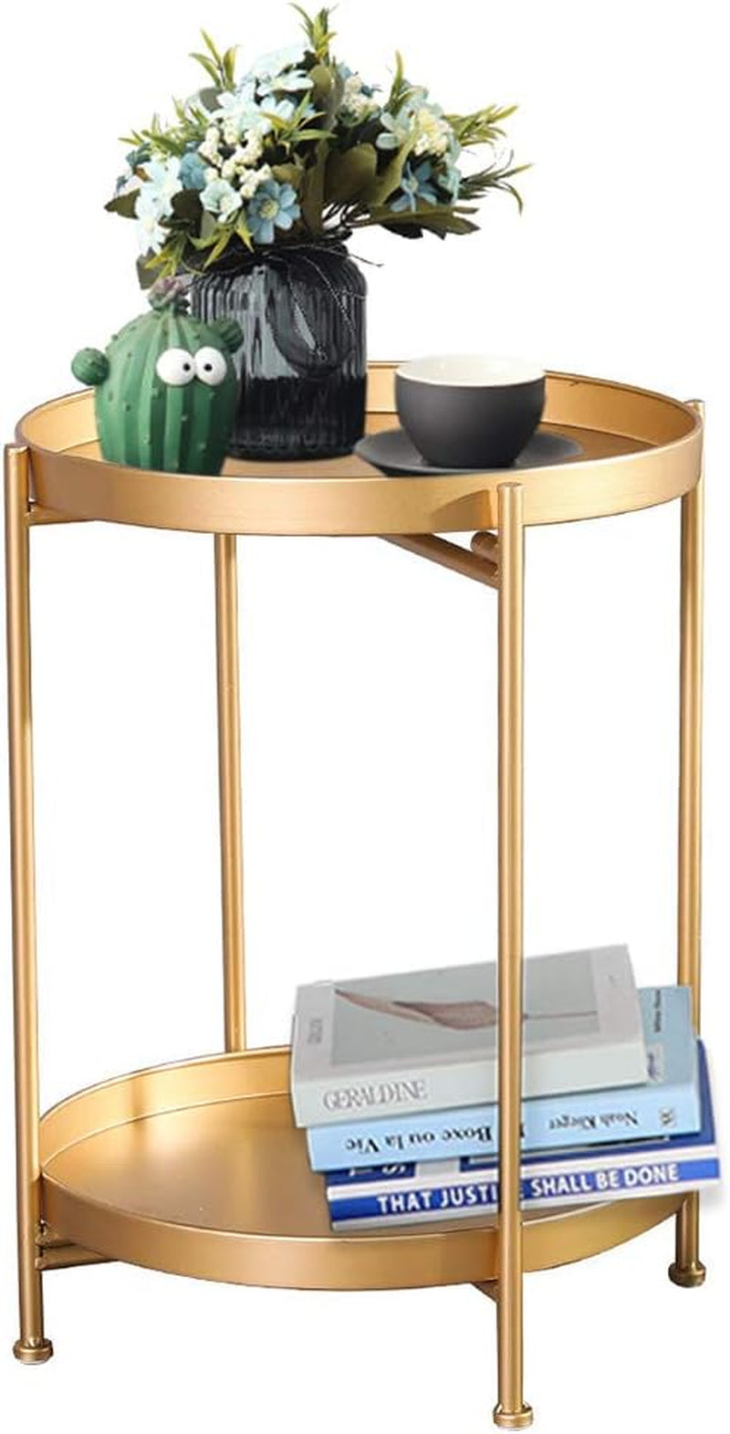 Gold Side Table, Metal Gold Modern Nightstand, Small round Table Metal Tray Side Table for Living Room Bedroom Kitchen Dining Room Game and Recreation Room