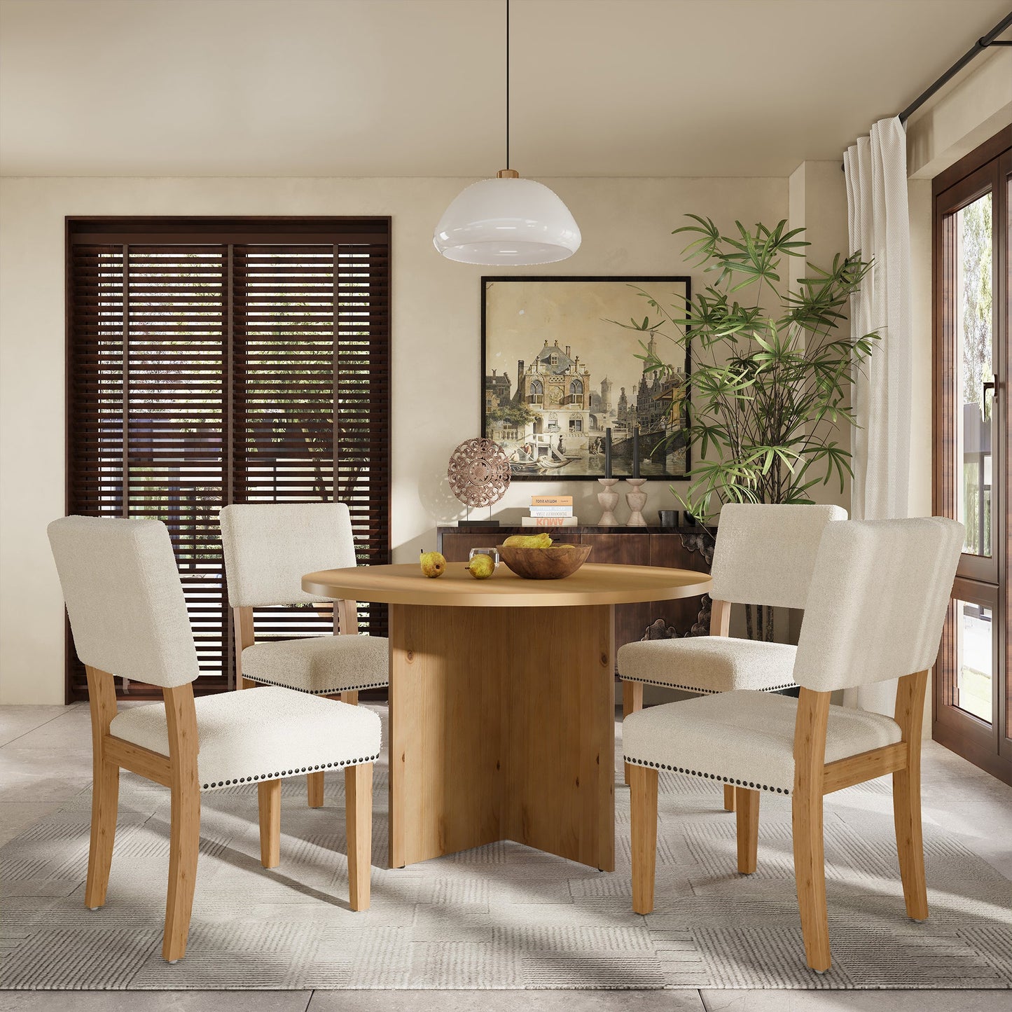 Modern 5-Piece Round Dining Table Set Pedestal Kitchen Table Set with