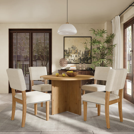 Modern 5-Piece Round Dining Table Set Pedestal Kitchen Table Set with