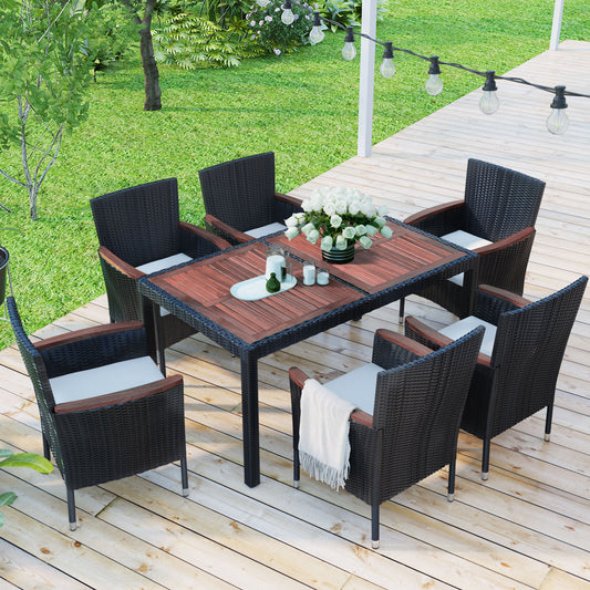 7-Piece Outdoor Patio Dining Set, Garden PE Rattan Wicker Dining Table