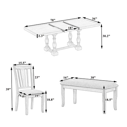 Traditional 6-Piece 78inch Trestle Extendable Dining Table Set with