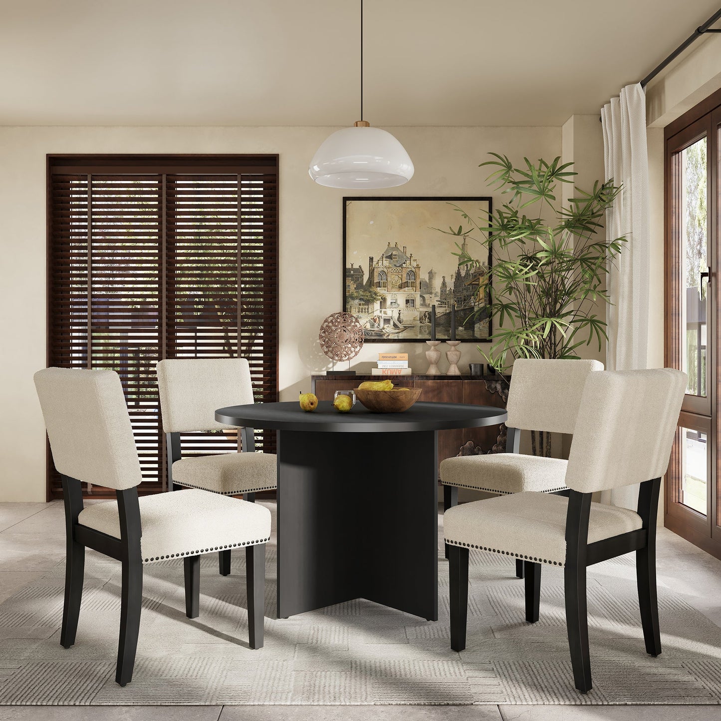 Modern 5-Piece Round Dining Table Set Pedestal Kitchen Table Set with