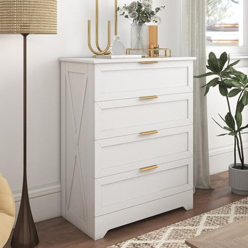 4 Drawer Dresser for Bedroom, Tall Bedroom Dresser with Large Drawer & White