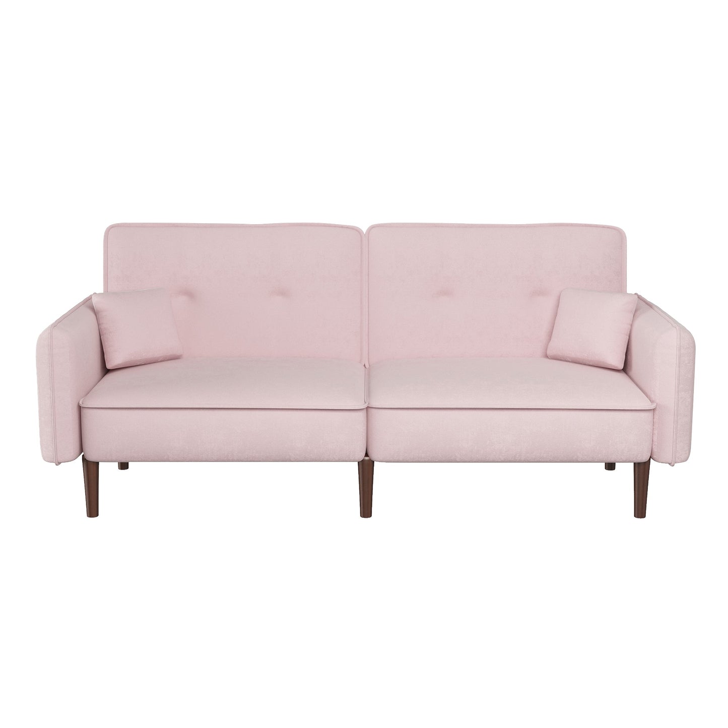 Convertible Velvet Sofa Bed with Wood Legs - Pink Elegance