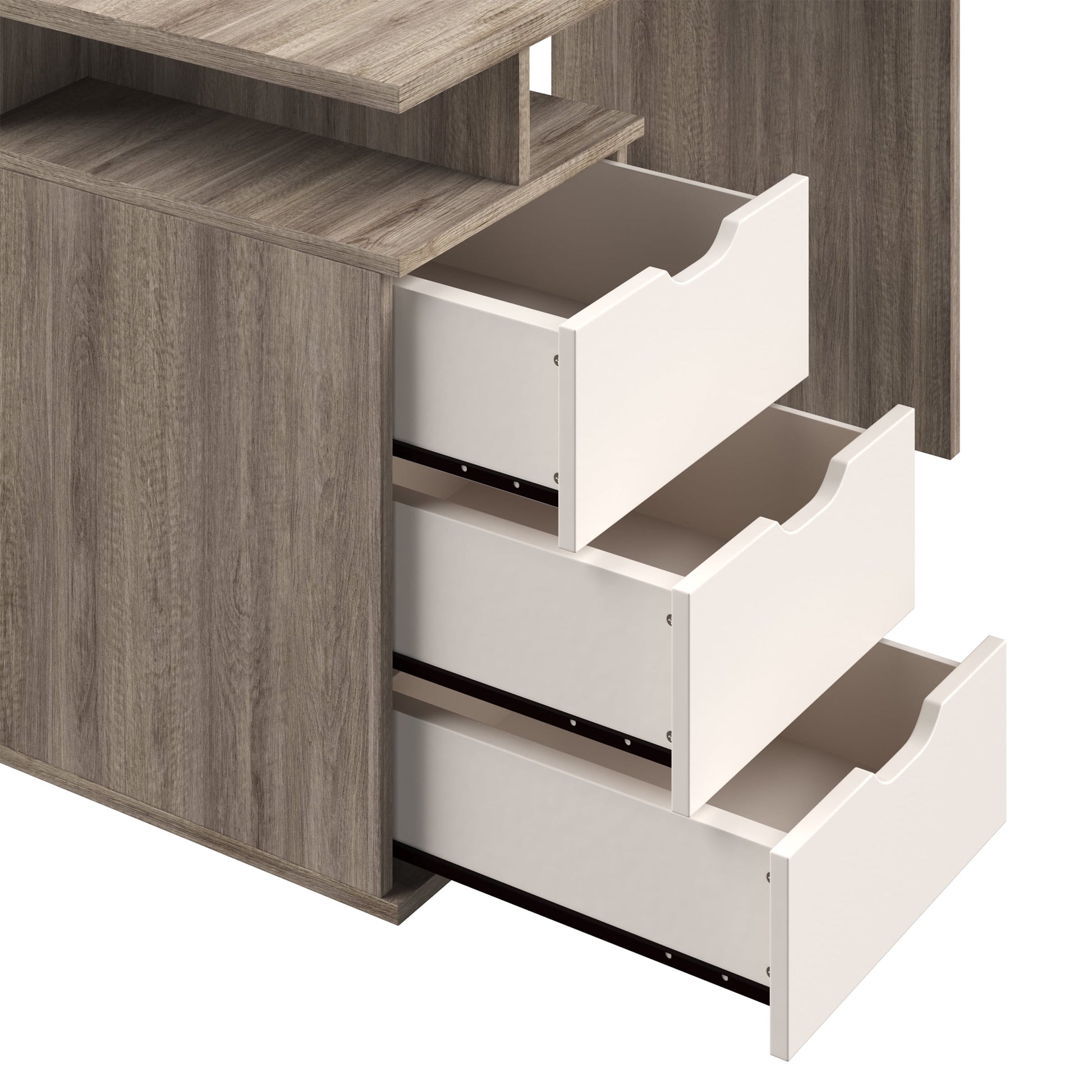 Computer Desk with Attached 3-Drawer File Cabinet (White)