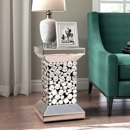 Mirrored End Table Diamond Setting Side Table Pedestal Stand for Hallway, Living Room